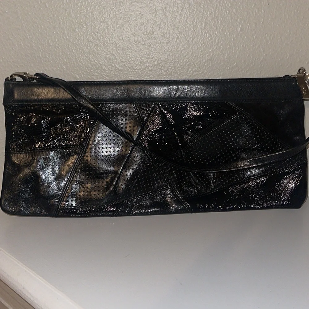 Hobo black leather long clutch zip up bag *